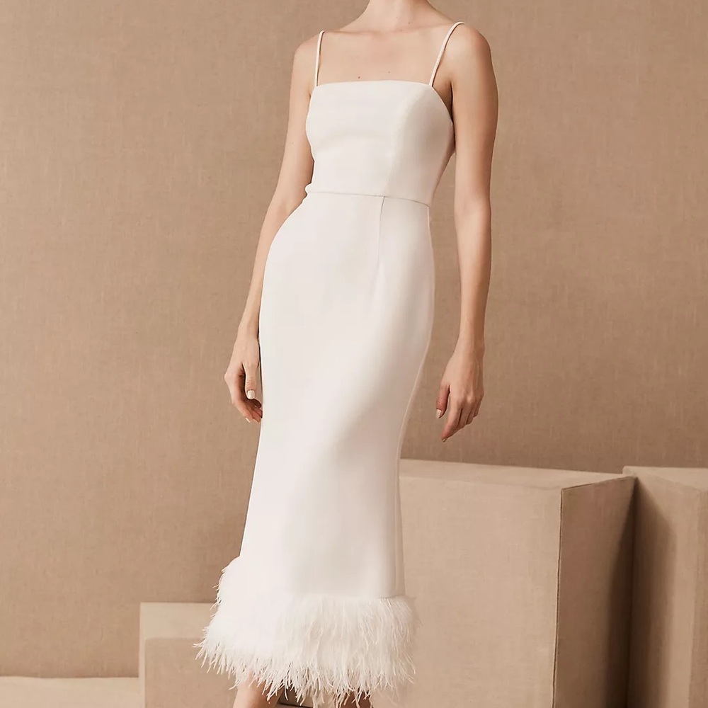 Elliatt Kate White Feather Trim Midi Dress Elegant Design